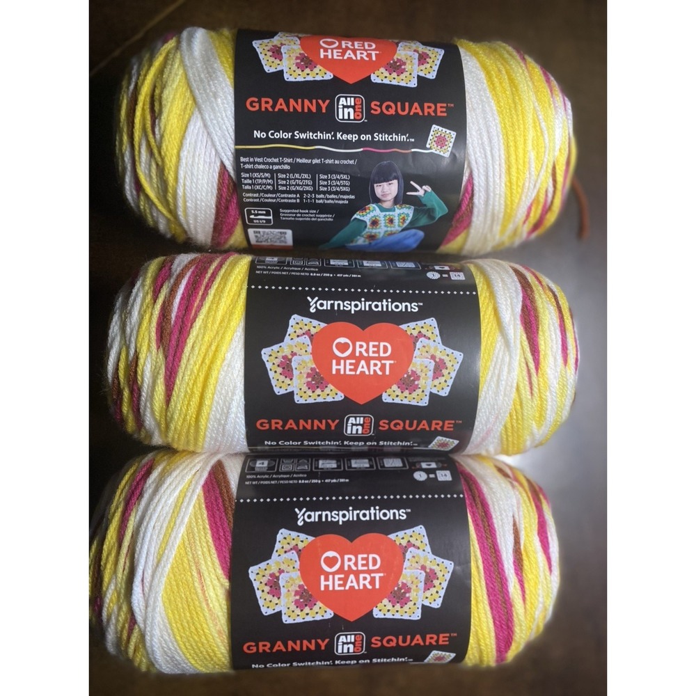 Red Heart All in One Granny Square Buttercup Blush Yellow 3 Pack of 250g Yarn